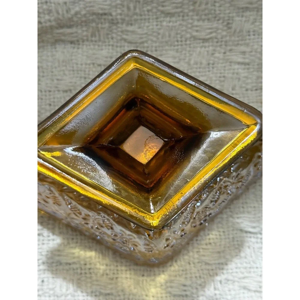Vintage amber Marigold Carnival Glass  Footed Candy Dish 3x6.5in